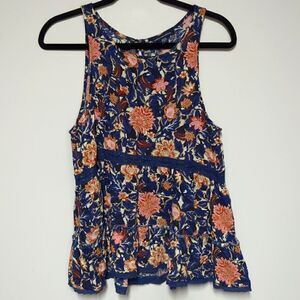 American Eagle Blue Floral Sleeveless Blouse